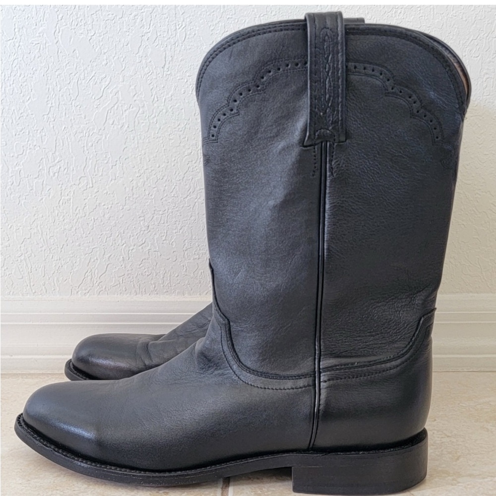 LUCCHESE Men's Lonestar Calf Round Toe Roper Boots In Black 10.5EE. - Picture 3 of 13